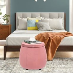 Promo 💯 Adeco Velvet Round Storage Ottoman With Removable Lid, Footrest Stool Navy 😀 27 Promo 💯 Adeco Velvet Round Storage Ottoman With Removable Lid, Footrest Stool Navy 😀 -Adeco Shop Adeco Velvet Round Storage Ottoman with Removable Lid2C Footrest Stool 10