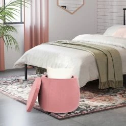 Promo 💯 Adeco Velvet Round Storage Ottoman With Removable Lid, Footrest Stool Navy 😀 28 Promo 💯 Adeco Velvet Round Storage Ottoman With Removable Lid, Footrest Stool Navy 😀 -Adeco Shop Adeco Velvet Round Storage Ottoman with Removable Lid2C Footrest Stool 11