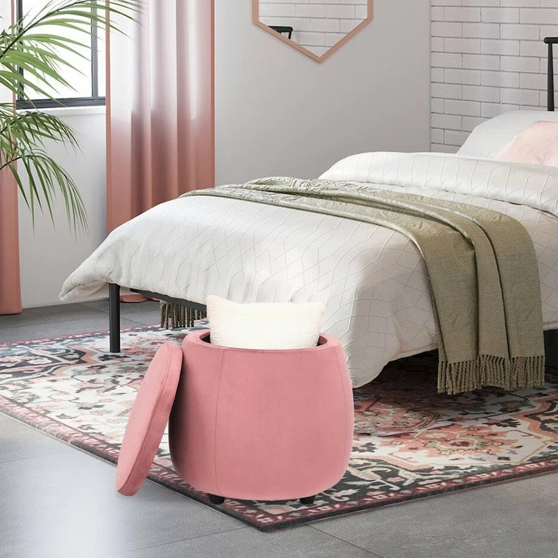 Promo 💯 Adeco Velvet Round Storage Ottoman With Removable Lid, Footrest Stool Navy 😀 14 Promo 💯 Adeco Velvet Round Storage Ottoman With Removable Lid, Footrest Stool Navy 😀 - Image 12