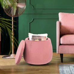 Promo 💯 Adeco Velvet Round Storage Ottoman With Removable Lid, Footrest Stool Navy 😀 29 Promo 💯 Adeco Velvet Round Storage Ottoman With Removable Lid, Footrest Stool Navy 😀 -Adeco Shop Adeco Velvet Round Storage Ottoman with Removable Lid2C Footrest Stool 12