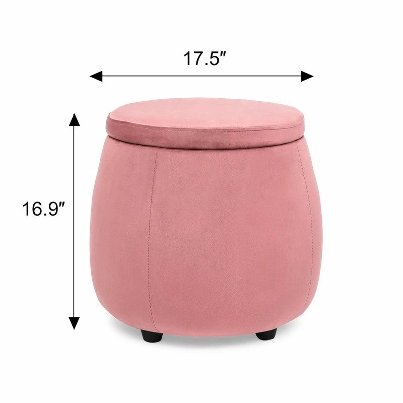 Promo 💯 Adeco Velvet Round Storage Ottoman With Removable Lid, Footrest Stool Navy 😀 16 Promo 💯 Adeco Velvet Round Storage Ottoman With Removable Lid, Footrest Stool Navy 😀 - Image 14