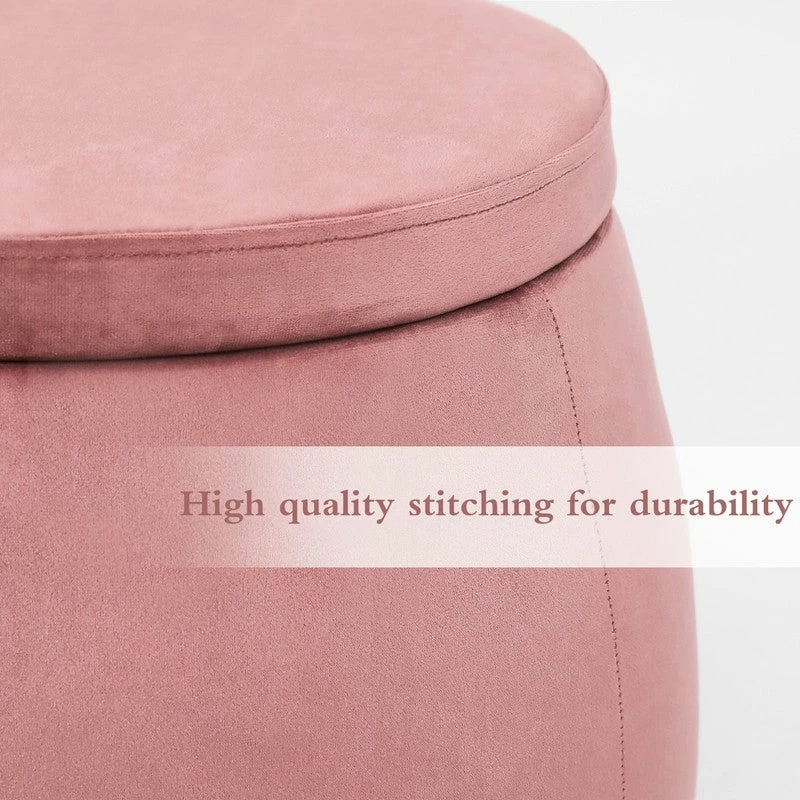 Promo 💯 Adeco Velvet Round Storage Ottoman With Removable Lid, Footrest Stool Navy 😀 17 Promo 💯 Adeco Velvet Round Storage Ottoman With Removable Lid, Footrest Stool Navy 😀 - Image 15