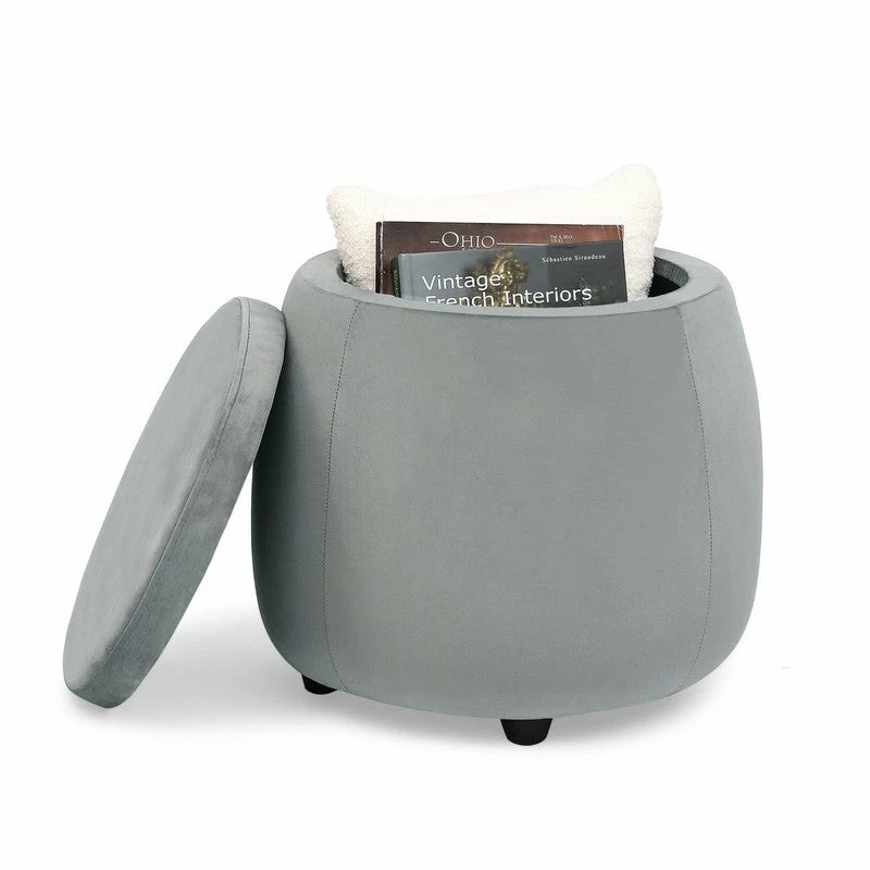 Promo 💯 Adeco Velvet Round Storage Ottoman With Removable Lid, Footrest Stool Navy 😀 7 Promo 💯 Adeco Velvet Round Storage Ottoman With Removable Lid, Footrest Stool Navy 😀 - Image 5