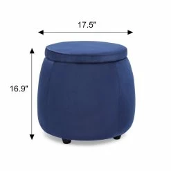 Promo 💯 Adeco Velvet Round Storage Ottoman With Removable Lid, Footrest Stool Navy 😀 24 Promo 💯 Adeco Velvet Round Storage Ottoman With Removable Lid, Footrest Stool Navy 😀 -Adeco Shop Adeco Velvet Round Storage Ottoman with Removable Lid2C Footrest Stool 7