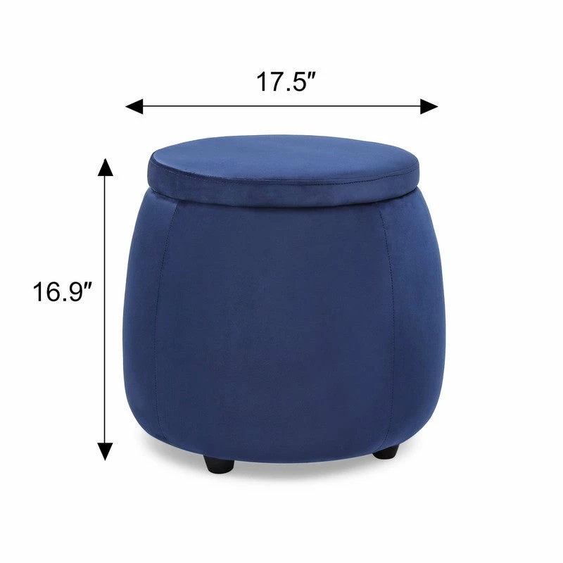 Promo 💯 Adeco Velvet Round Storage Ottoman With Removable Lid, Footrest Stool Navy 😀 10 Promo 💯 Adeco Velvet Round Storage Ottoman With Removable Lid, Footrest Stool Navy 😀 - Image 8