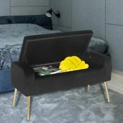 Best deal 👍 Adeco Velvet Upholstered Storage Entryway Bench Ottoman Metal Legs Black 💯 -Adeco Shop Adeco Velvet Upholstered Storage Entryway Bench Ottoman Metal Legs 13