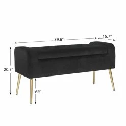 Best deal 👍 Adeco Velvet Upholstered Storage Entryway Bench Ottoman Metal Legs Black 💯 -Adeco Shop Adeco Velvet Upholstered Storage Entryway Bench Ottoman Metal Legs 14