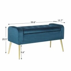 Best deal 👍 Adeco Velvet Upholstered Storage Entryway Bench Ottoman Metal Legs Black 💯 -Adeco Shop Adeco Velvet Upholstered Storage Entryway Bench Ottoman Metal Legs 4