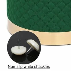 Promo 👍 Adeco Width Round Velvet Ottoman Footstool With Gold Trim Soft Compact Green 💯 -Adeco Shop Adeco Width Round Velvet Ottoman Footstool with Gold Trim Soft Compact 11