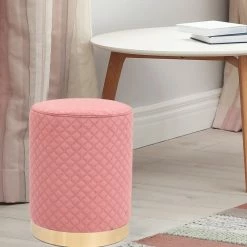 Promo 👍 Adeco Width Round Velvet Ottoman Footstool With Gold Trim Soft Compact Green 💯 -Adeco Shop Adeco Width Round Velvet Ottoman Footstool with Gold Trim Soft Compact 12