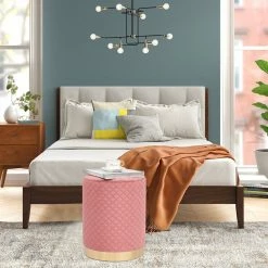 Promo 👍 Adeco Width Round Velvet Ottoman Footstool With Gold Trim Soft Compact Green 💯 -Adeco Shop Adeco Width Round Velvet Ottoman Footstool with Gold Trim Soft Compact 13