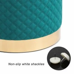 Promo 👍 Adeco Width Round Velvet Ottoman Footstool With Gold Trim Soft Compact Green 💯 -Adeco Shop Adeco Width Round Velvet Ottoman Footstool with Gold Trim Soft Compact 4