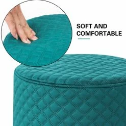 Promo 👍 Adeco Width Round Velvet Ottoman Footstool With Gold Trim Soft Compact Green 💯 -Adeco Shop Adeco Width Round Velvet Ottoman Footstool with Gold Trim Soft Compact 5