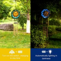 Best Pirce 🧨 Adeco Wind Chimes With Solar Powered LED Lights Blue ⭐ -Adeco Shop Adeco Wind Chimes with Solar Powered LED Lights 3