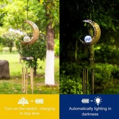 Best Pirce 🧨 Adeco Wind Chimes With Solar Powered LED Lights Blue ⭐ -Adeco Shop Adeco Wind Chimes with Solar Powered LED Lights 6