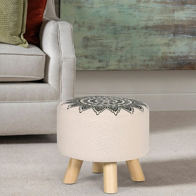 Hot Sale π Adeco Asense Round Ottoman Foot Rest Stool Linen Fabric Padded (Set Of 4) Beige π― 4 Hot Sale π Adeco Asense Round Ottoman Foot Rest Stool Linen Fabric Padded (Set Of 4) Beige π― - Image 2